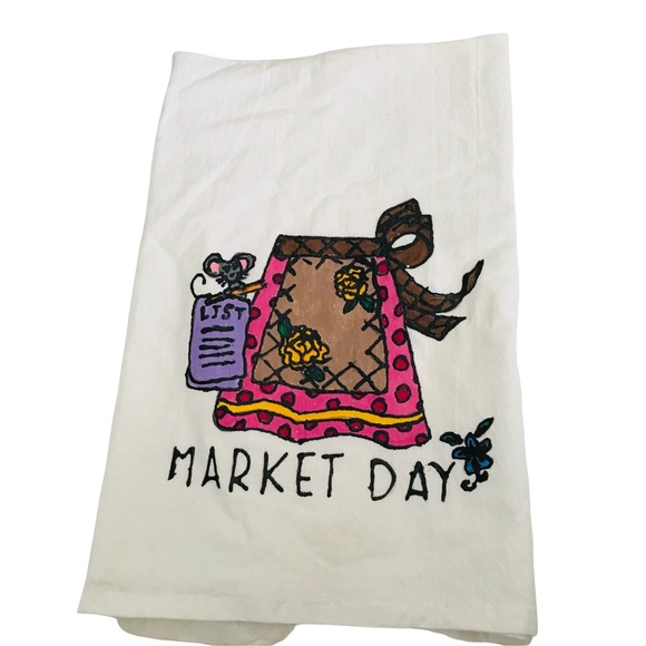 Vintage Set of Dishtowels Whimsical Handpainted Daily Duties - Picture 6 of 6